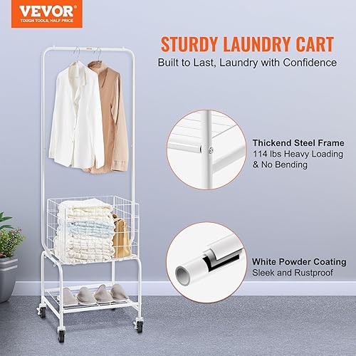 Miniatura 2 de VEVOR - Cesta de lavandería de metal con estante colgante para ropa, carrito de ropa de altura ajustable con carga de cesta y carga de estante,