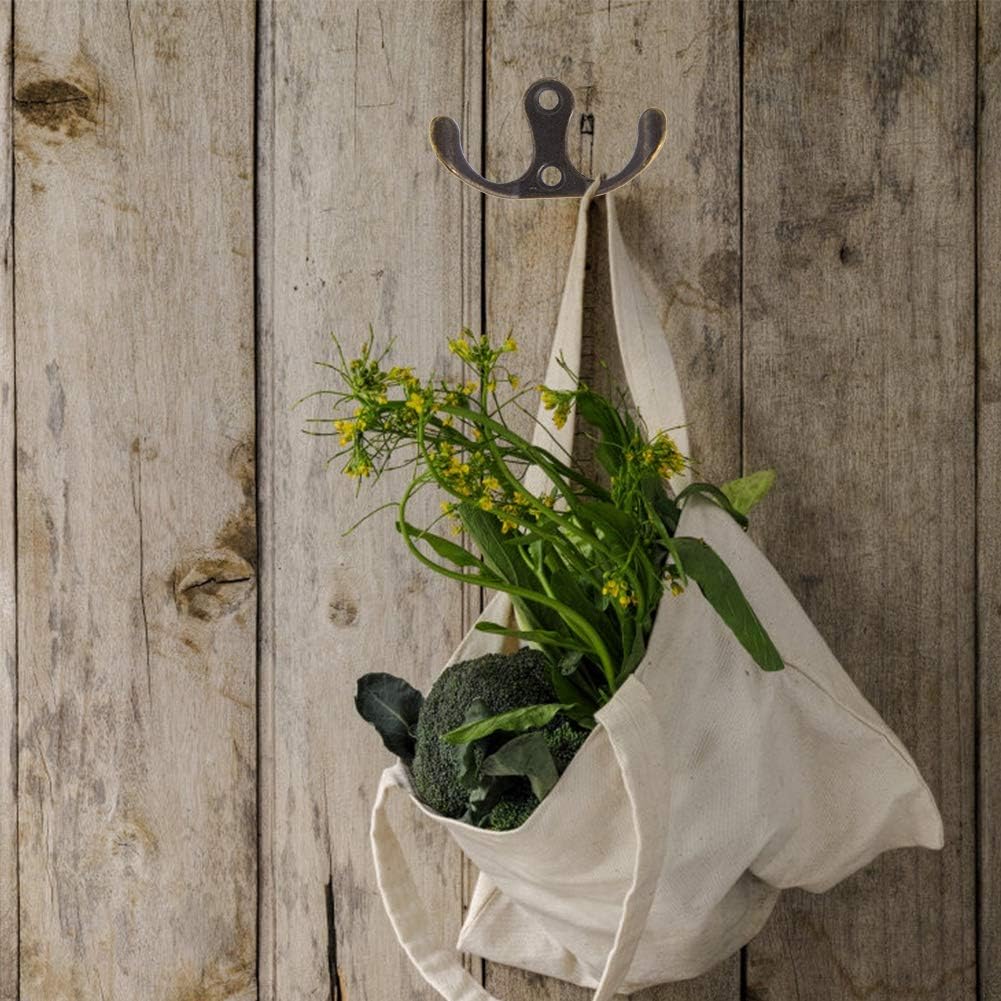 10 Pack Wall Hooks Coat Hooks, Towel Hook Double Prong Robe Hanger Wall Mounted Coat Rack Retro Utility Hooks for Hanging Towels Clothes Robes Bag Key Cup Hat, Zinc Alloy, Bronze