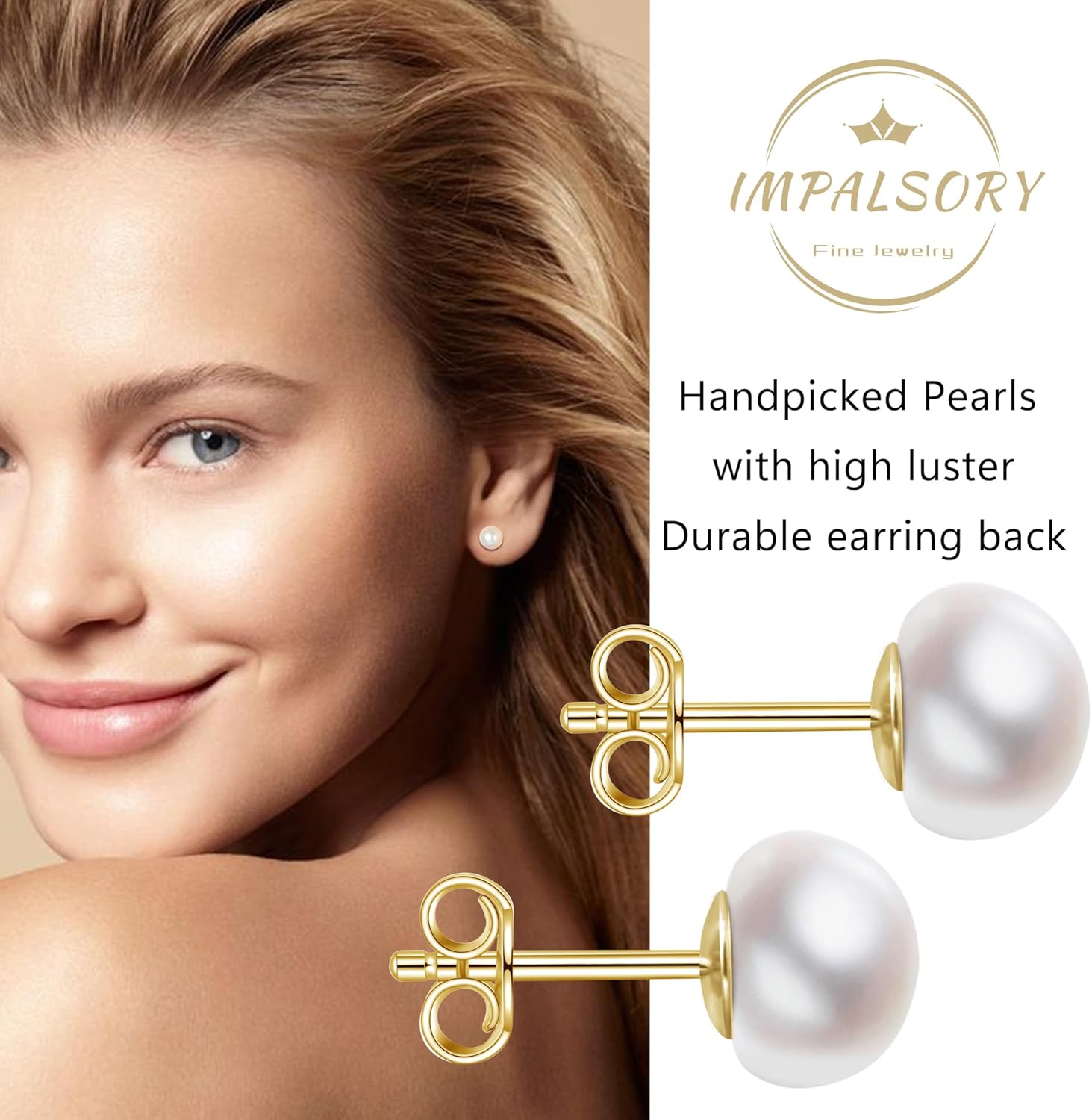 Handmade Pearl Earrings, Sterling Silver White Button Freshwater Cultured Pearl Stud Earrings for Women - Image 6