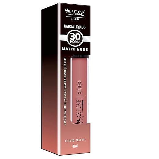 Batom Nude Matte 30H Max Love - Cor 650 Perfect Nude - Líquido Velvety - Alta Pigmentação e Conforto - Maquiagem Batom