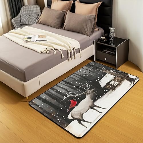 Miniatura 5 de Erosebridal Alfombra de área de Feliz Navidad para niños, cardenales rojos, alfombra de sala de estar, 3 x 5 mas, alfombra decorativa de cabaña