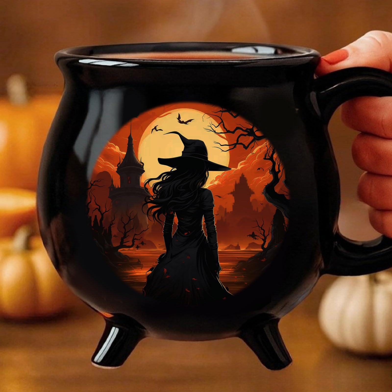 Uniqora Personalised Witch Cauldron Mug, Personalised Gothic Halloween Coffee Cup with Custom Name, Halloween Witches Mugs Gifts for Friends Women, Home & Office Gothic Decor (Style 1)