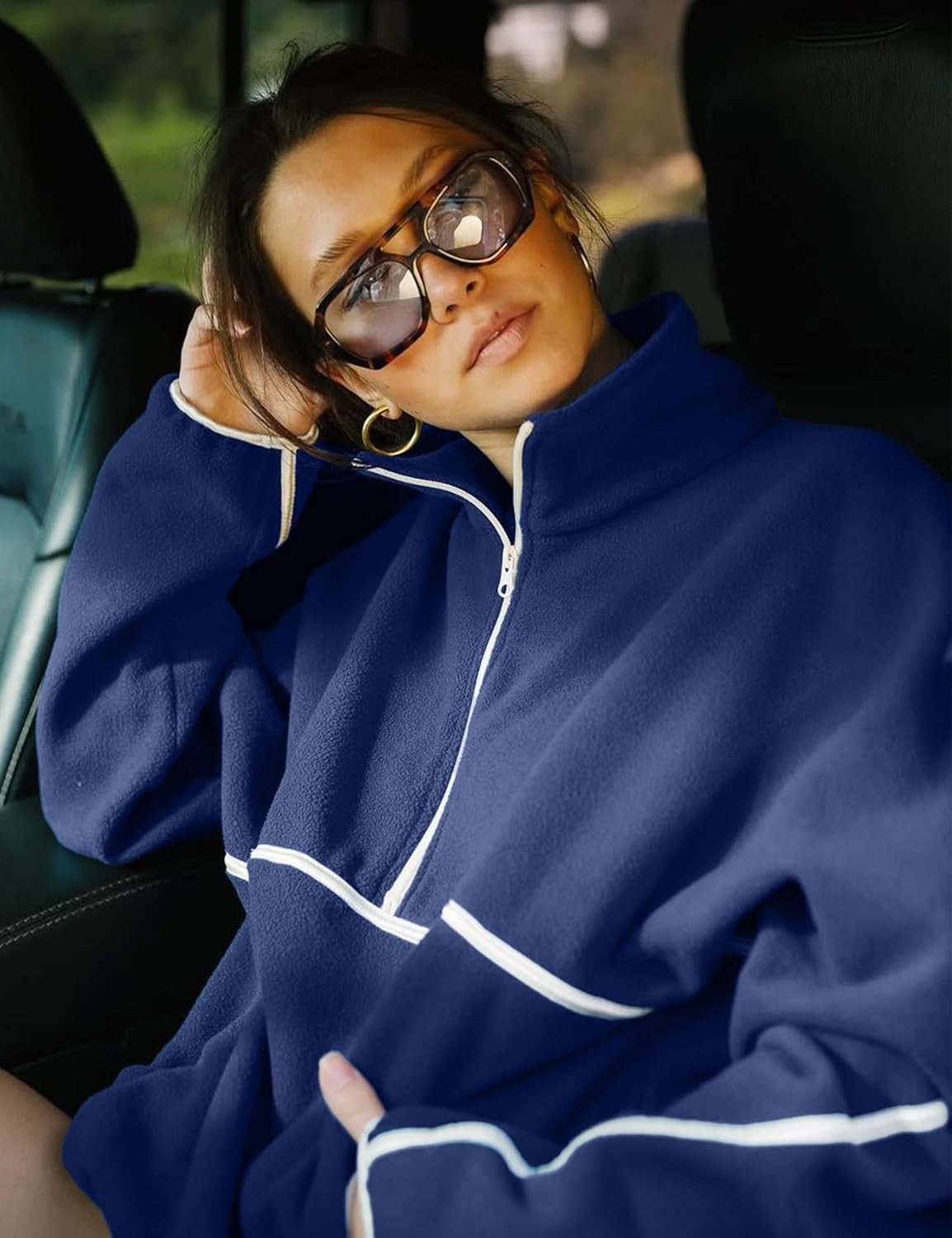 Yimoon Women's Oversized Sweatshirt Quarter Zip Fleece Pullover Casual Long Sleeve Loose Fall Fuzzy Tops Jacket Pockets - Image 5