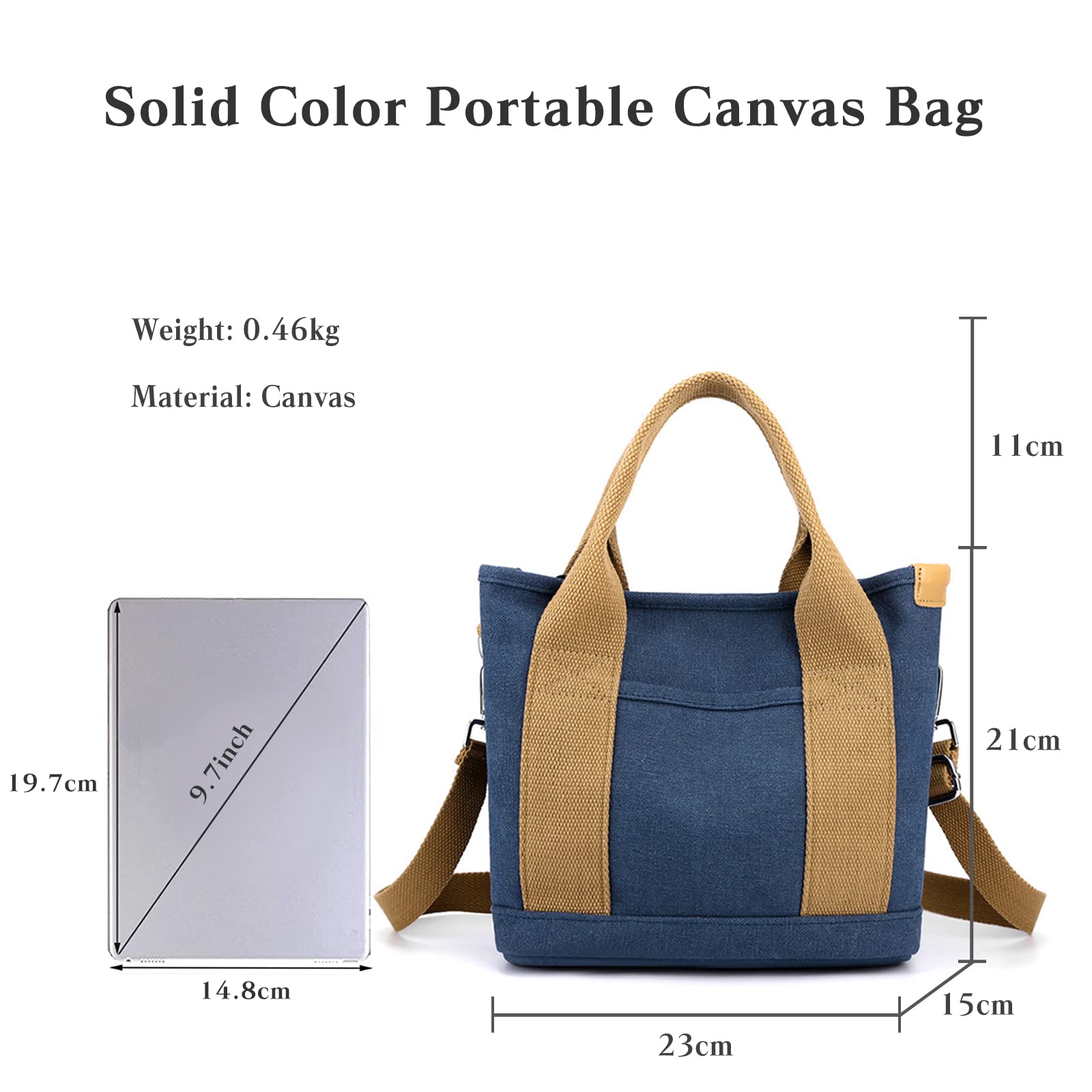Bolso Bandolera para Mujer Bolso de Mano de Lona Pequeña Capacidad Bolsa Shopper Bolsa de Ociopara Casual Bolso Tote Multifuncional Bolso de Hombro para Citas Trabajo Viajes Compras Azul Oscuro