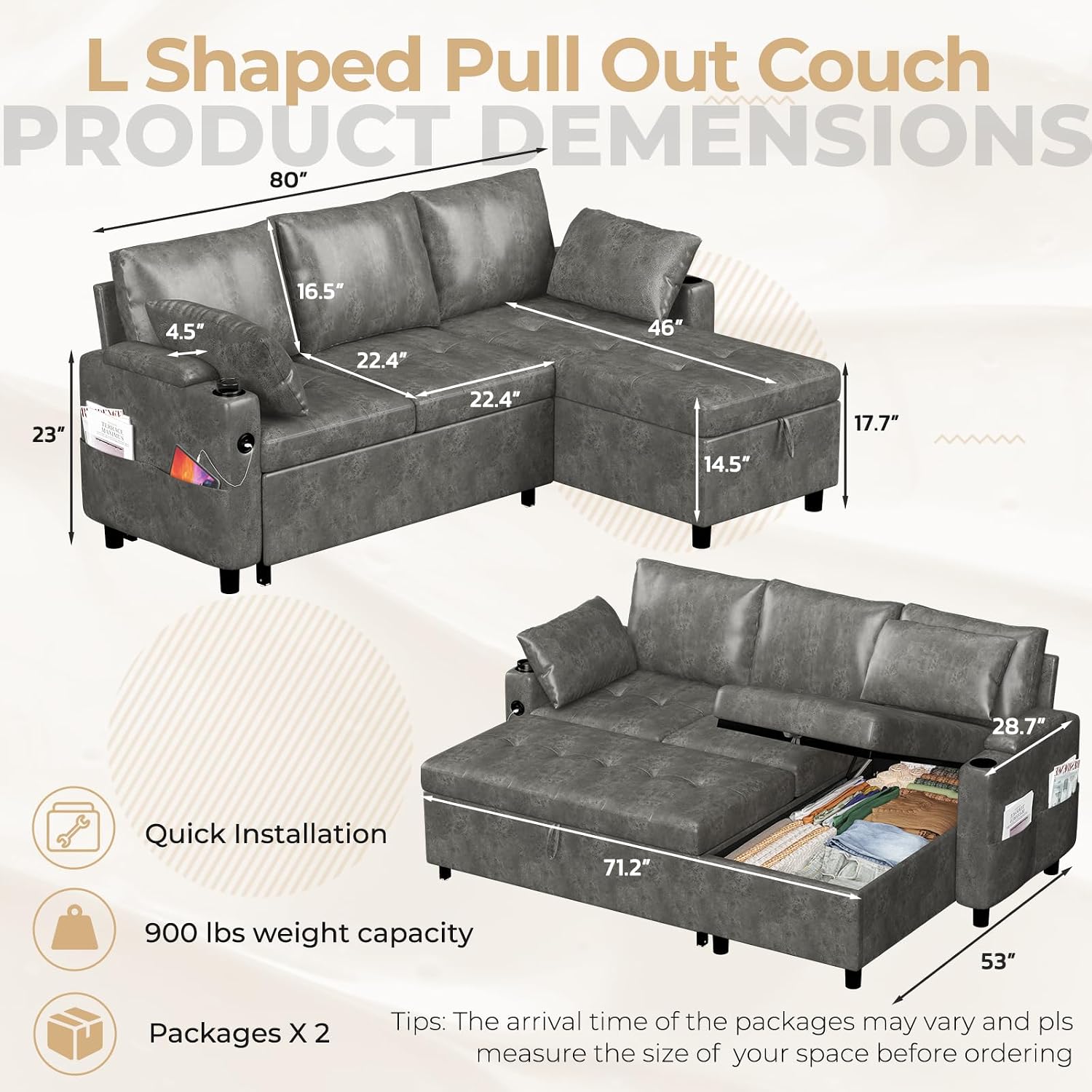 U-MAX Sleeper Sofa Couch with Pullout Bed: Dimensions and Assembly Overview