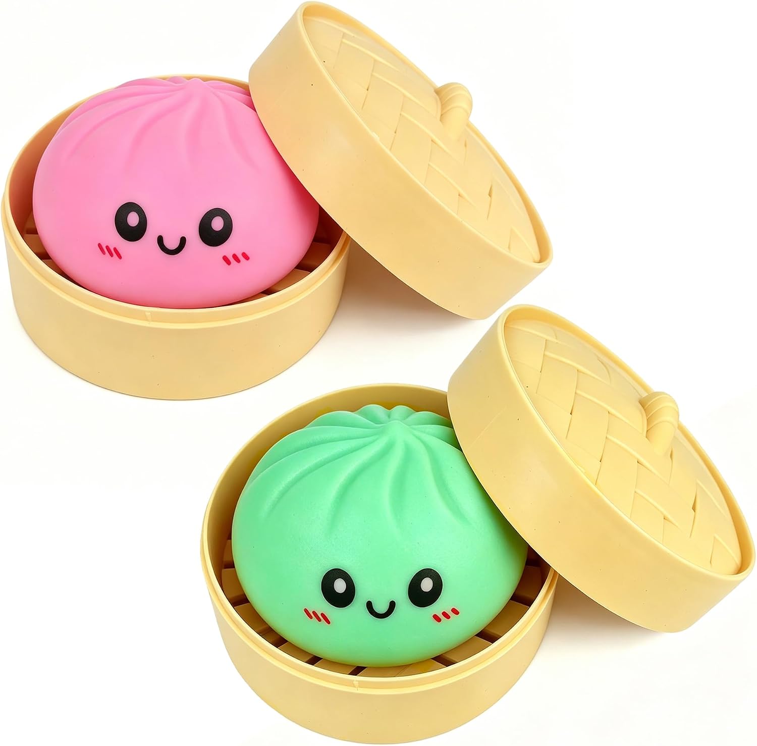Pink and Green Dumpling Squishies New Mystery Squishies Dumpling with Box Stress Relief Balls Sensory Toys Desk Squeeze Toys Gift(2PCS)
