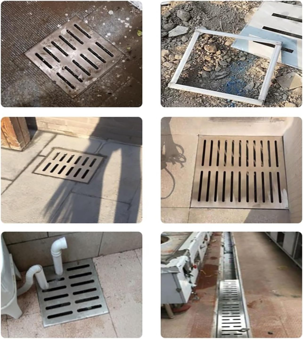 Fußgängerentwässerungsgitterrinne, Betonbordstein-Metallrillentwässerung, Hofduschentwässerung, schnelle Entwässerung, langlebiges Rillenentwässerungssystem(30x30x2cm(11 3/4 x 11 3/4 x 3/4))