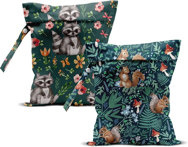 ZHAMEN 2 Bolsas reutilizáveis para itens úmidos, estampa floral, com zíper e alça, 25,4 x 30,48 cm, Pacote com 2