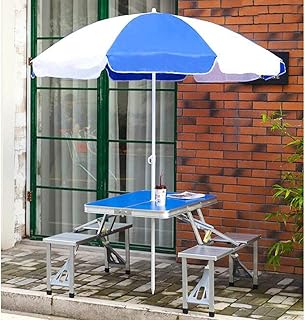 BRGHDF Scrivanie Tavolo da Pranzo all'aperto da Tavolo Pieghevole e Sedia da Tavolo per Il Tempo Libero Tavolo apparecchiato da Tavolo Portatile (Color : Orange, Style : with Umbrella)