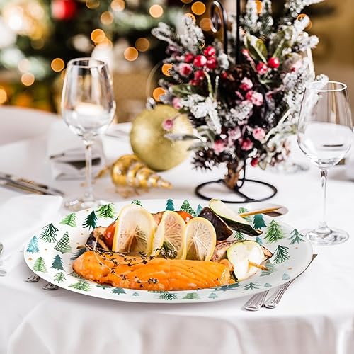 Miniatura 5 de Kigley Plato ovalado para árbol de Navidad, 2 unidades, platos decorativos de cerámica para árbol de Navidad, 14 x 9 pulgadas, bandeja ovalada para