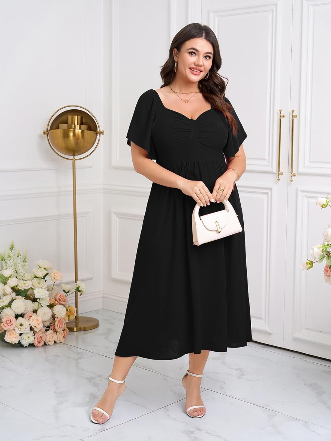 SCOMCHIC Women's Plus Size Maxi Dress Summer Short Sleeve Sweetheart Neckline A Line Wedding Guest Cocktail Dresses - Image 5