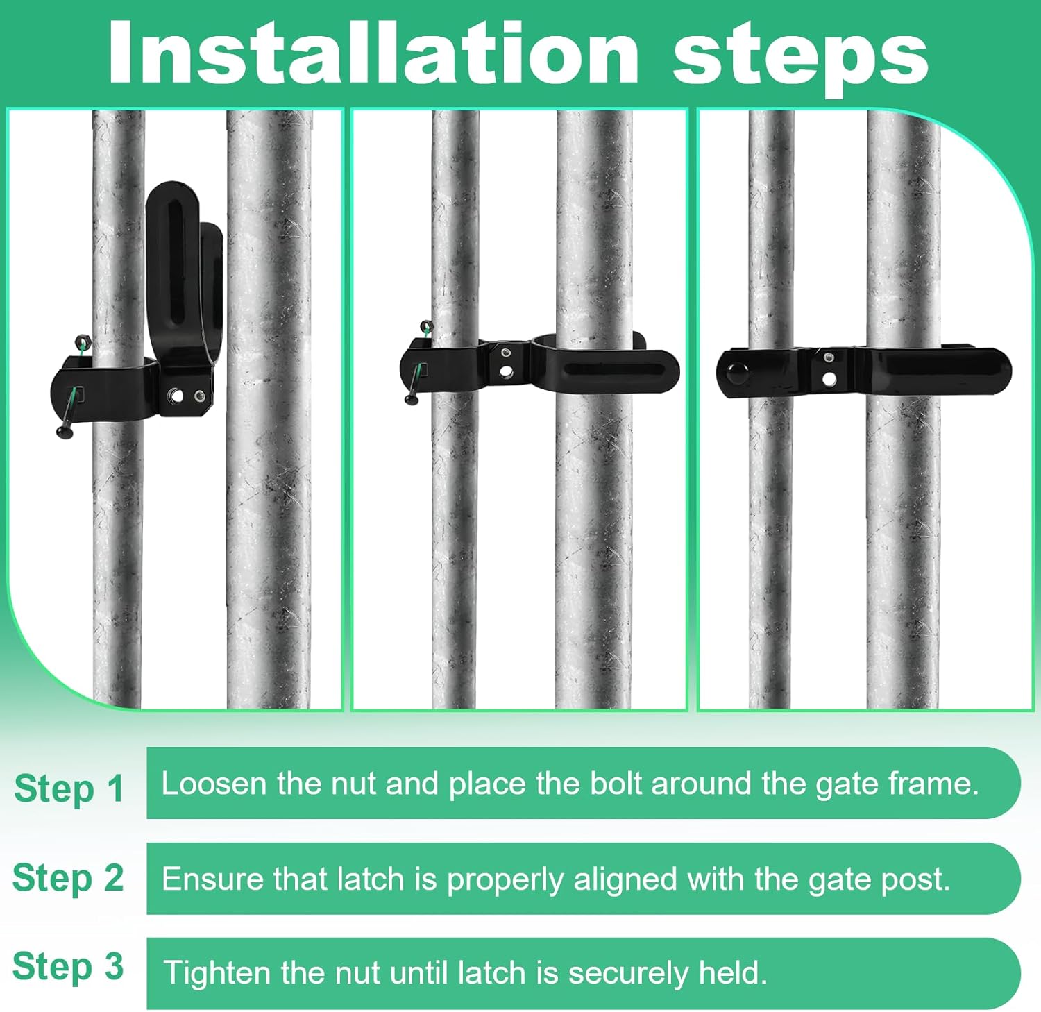 Heavy Duty Fork Latch (Bolt-in),1-3/8" x 1-7/8", Pressed Steel - Powder Coated, Fence Gate Latch with Hole for Padlock(Black, 1-3/8" x 1-7/8")