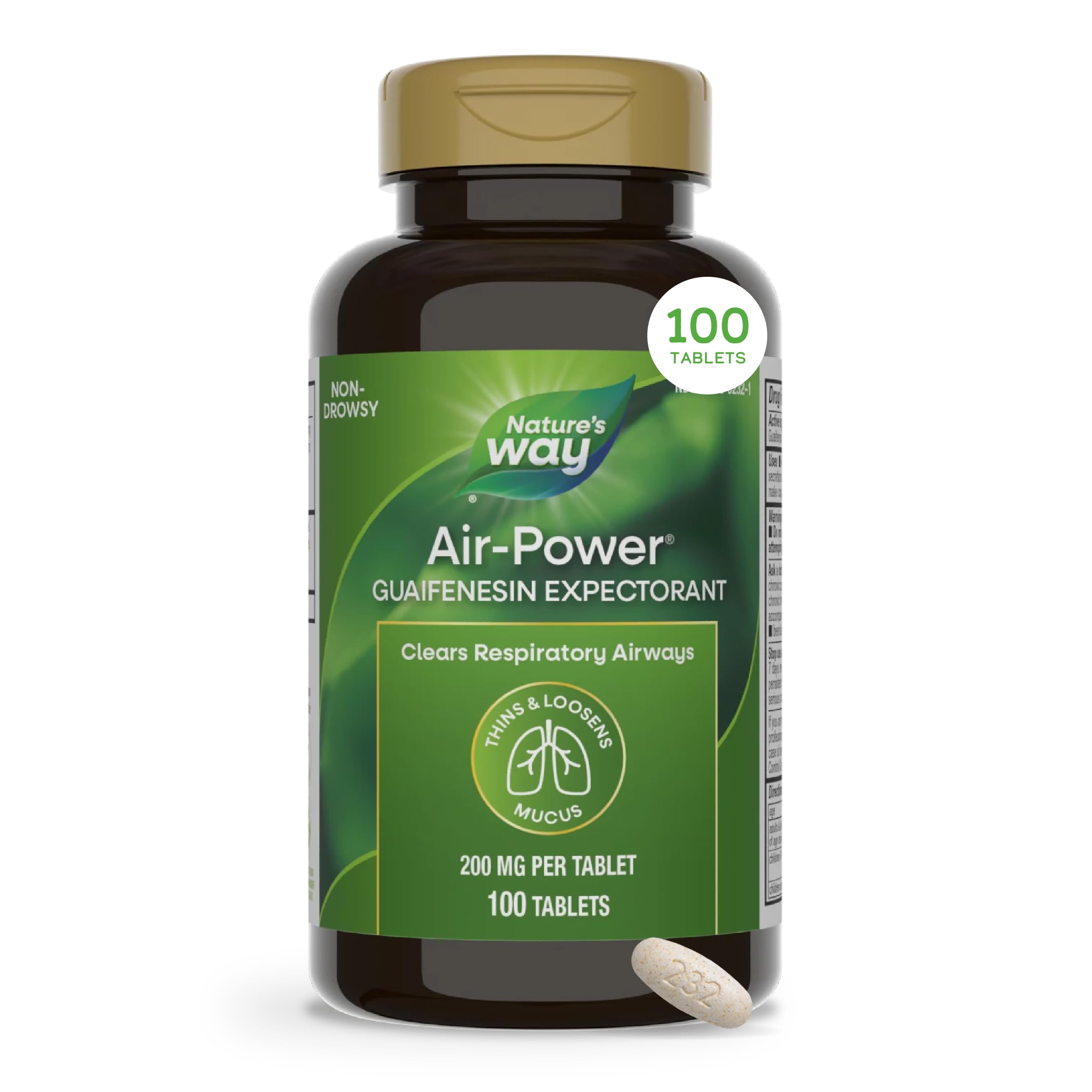 Nature's Way Air-Power, Guaifenesin Expectorant, Clears Airways, 100 ct