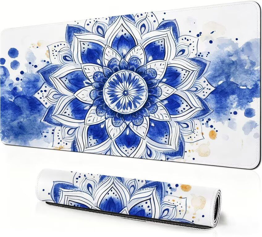 Tapis de souris gaming de grande précision et vitesse XXL 800x300mm motif mandala fleur rose