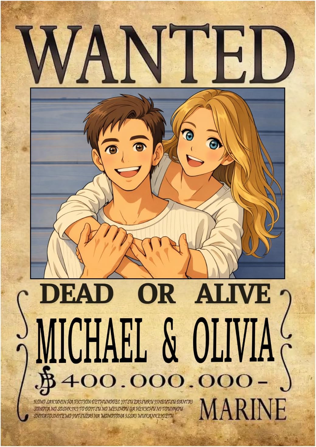 CENOVACY Custom Anime Style Wanted Portrait Wall Art Decor, Personalized Photo & Text Poster or Canvas, Unique Gifts for Friends, Couples, Boyfriend, Girlfriend...
