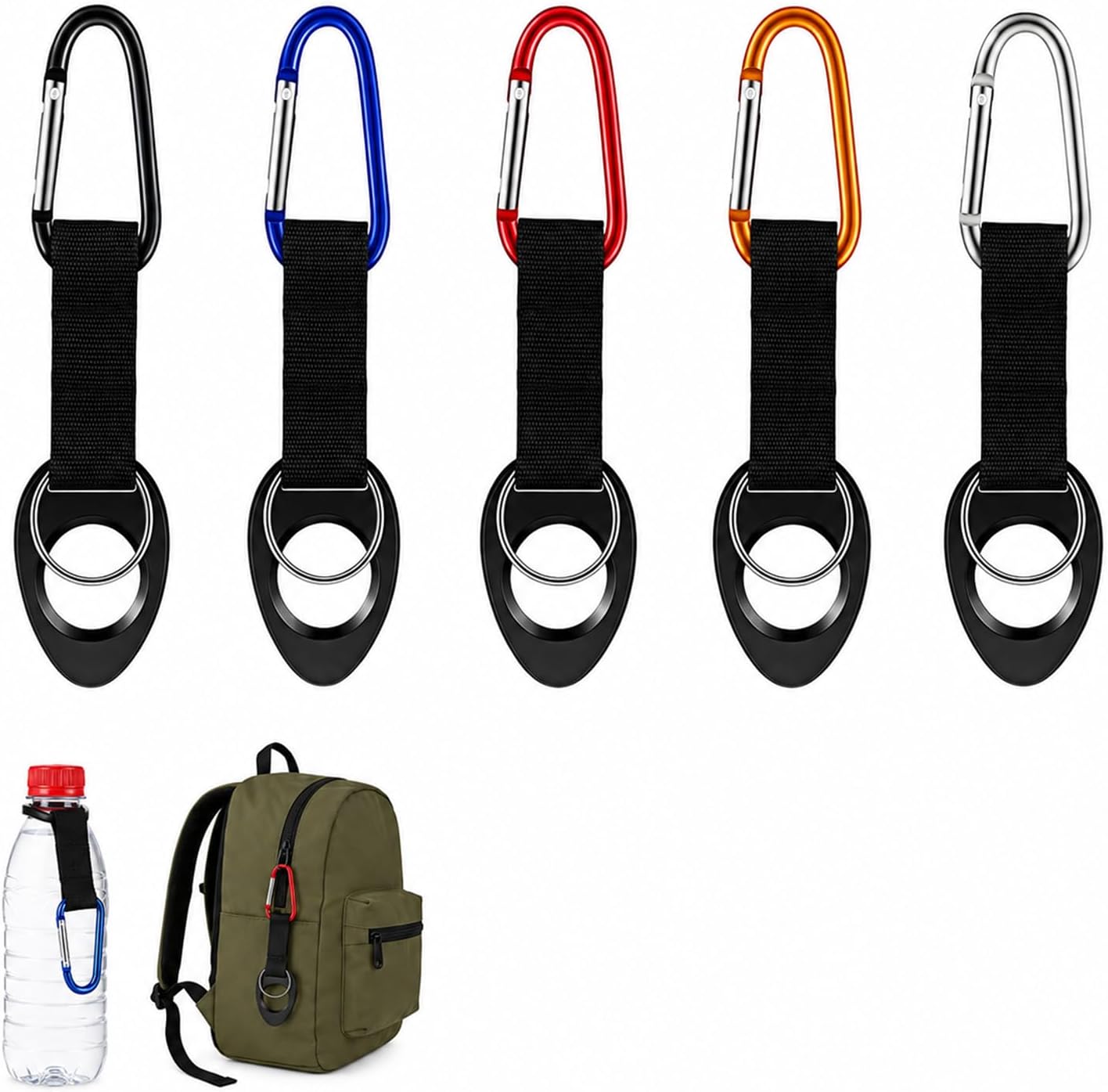 5 Pack Water Bottle Holder Silicone Water Bottle Hook Carabiner Clip