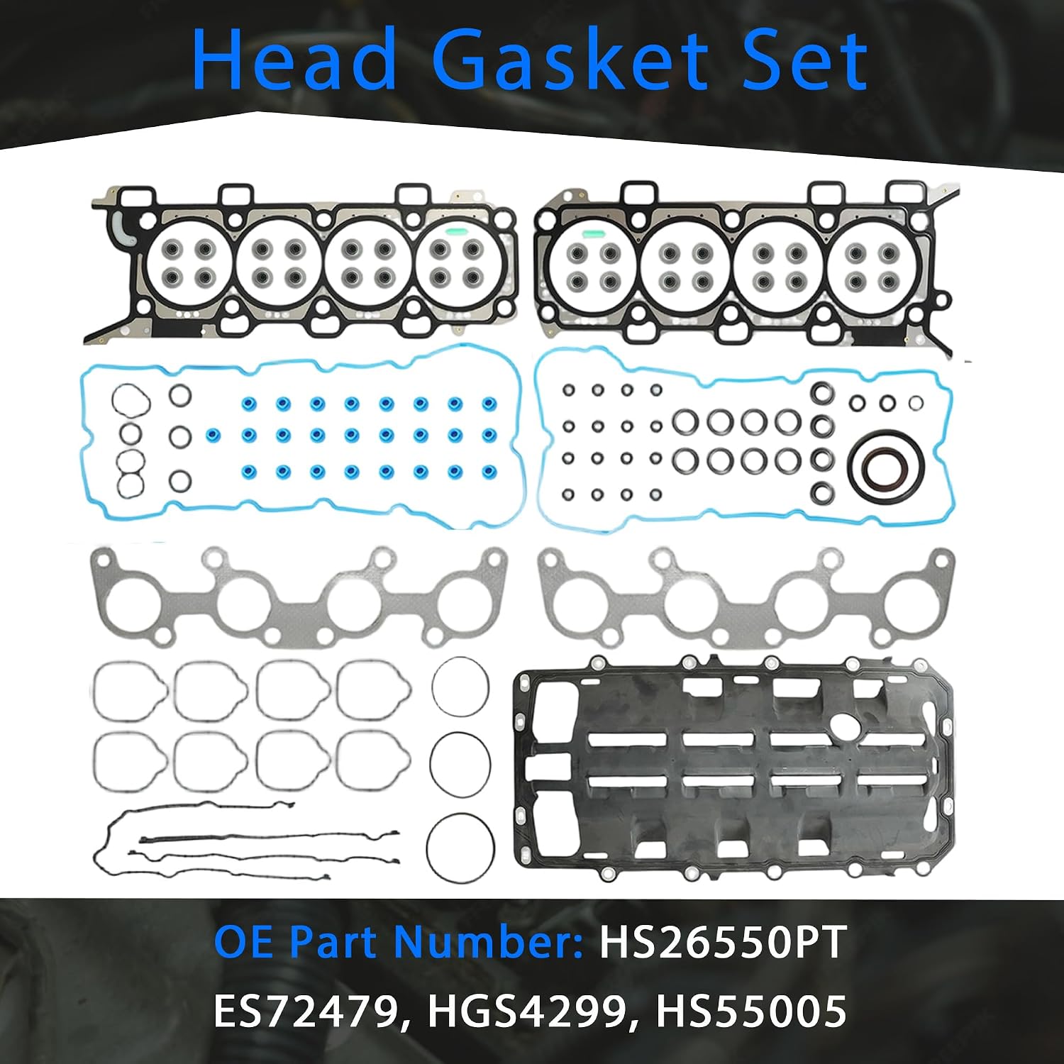 5.0 Head Gasket Set w/Head Bolts Timing Chain Kit Intake & Exhaust Valve Oil Pan Gasket for Ford F-150 Mustang 5.0L V8 Coyote Engines 2011-2014 ‎HS26550PT ES72479