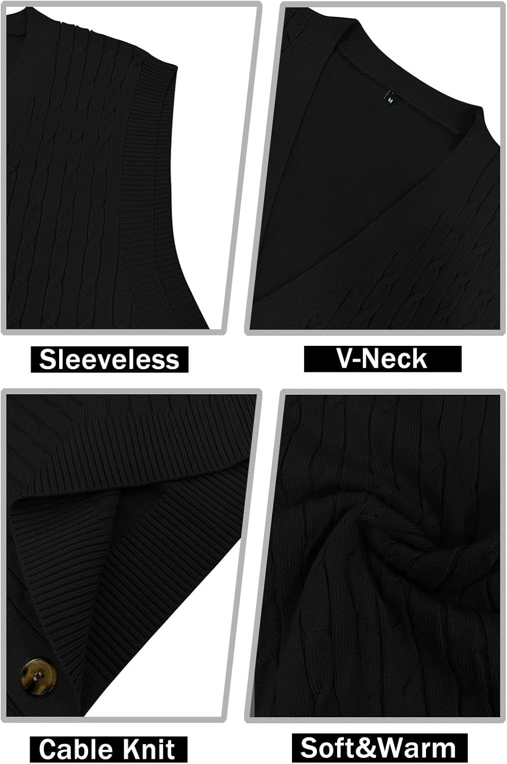 YTD Men's Sleeveless Sweater Vest V-Neck Casual Cable Knit Button Down Cardigan Vest - Image 5