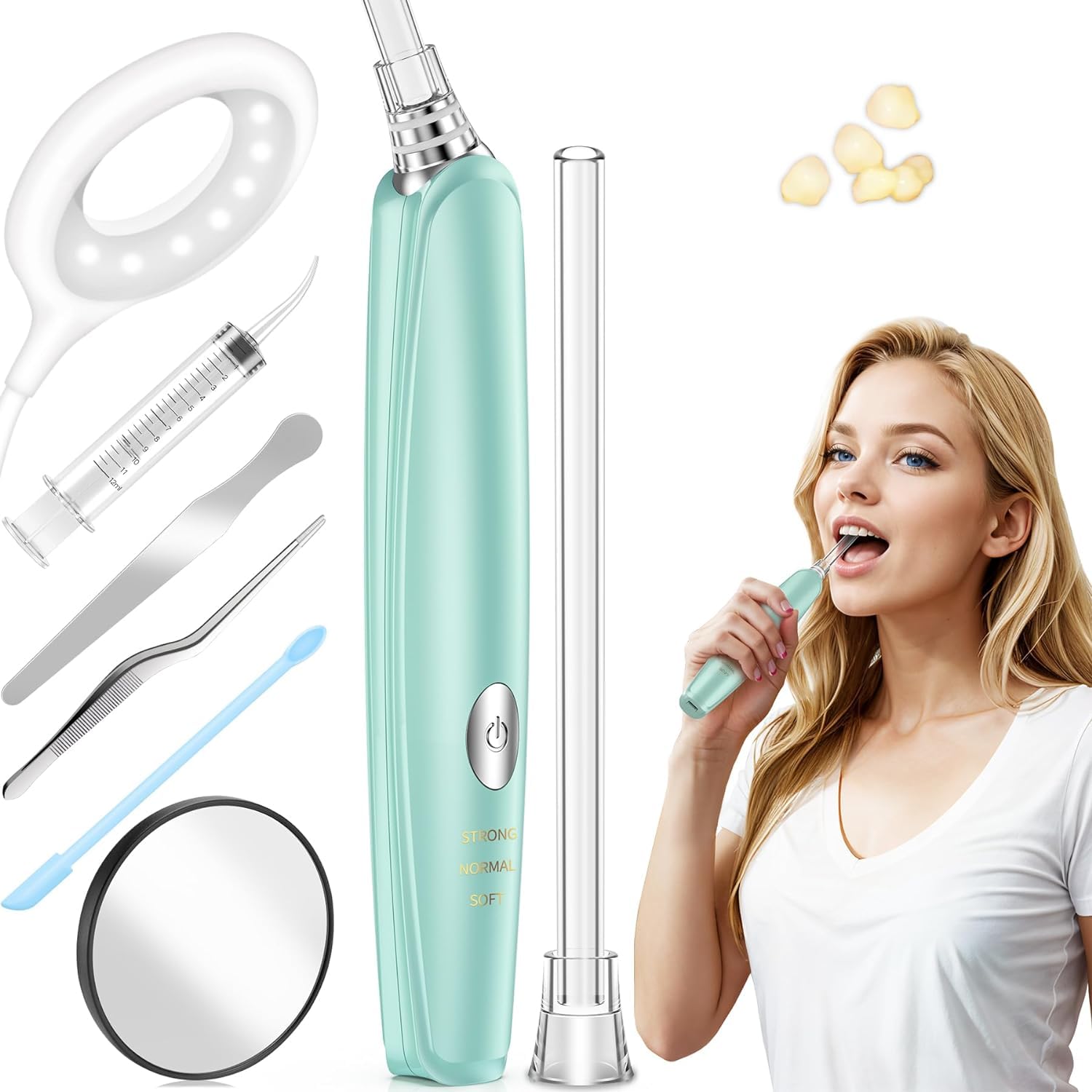 EVNRH Tonsil Stone Remover, Tonsil Stone Removal kit with LED Guide Light, 5X Mirror, Silicone Spoon, 3 Angle Adjustment Tonsil Stone Removal