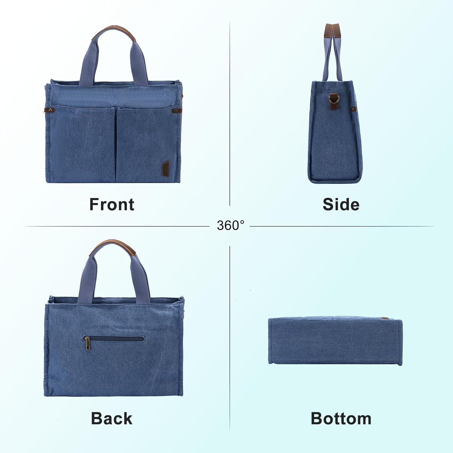 VASCHY Canvas Tote Bag for Women, Casual Sturdy Work Satchel Teachers Tote Purse with Zippers Pockets Crossbody Shoulder Bag