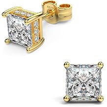 18K White Gold Plated Sterling Silver Princess Cut Cubic Zirconia Stud Earrings Square CZ Diamond Stud Earrings for Women Men Hypoallergenic Gold 5mm, Yellow Gold Cubic Zirconia, Cubic Zirconia