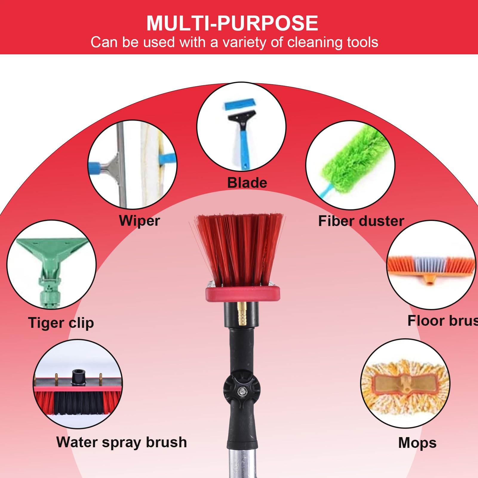 Kit de limpieza de paneles solares, limpieza de paneles solares, limpiador de cepillos ajustable, herramientas de lavado de ventanas giratorias con manguera de 20 m para limpiar coches, furgonetas