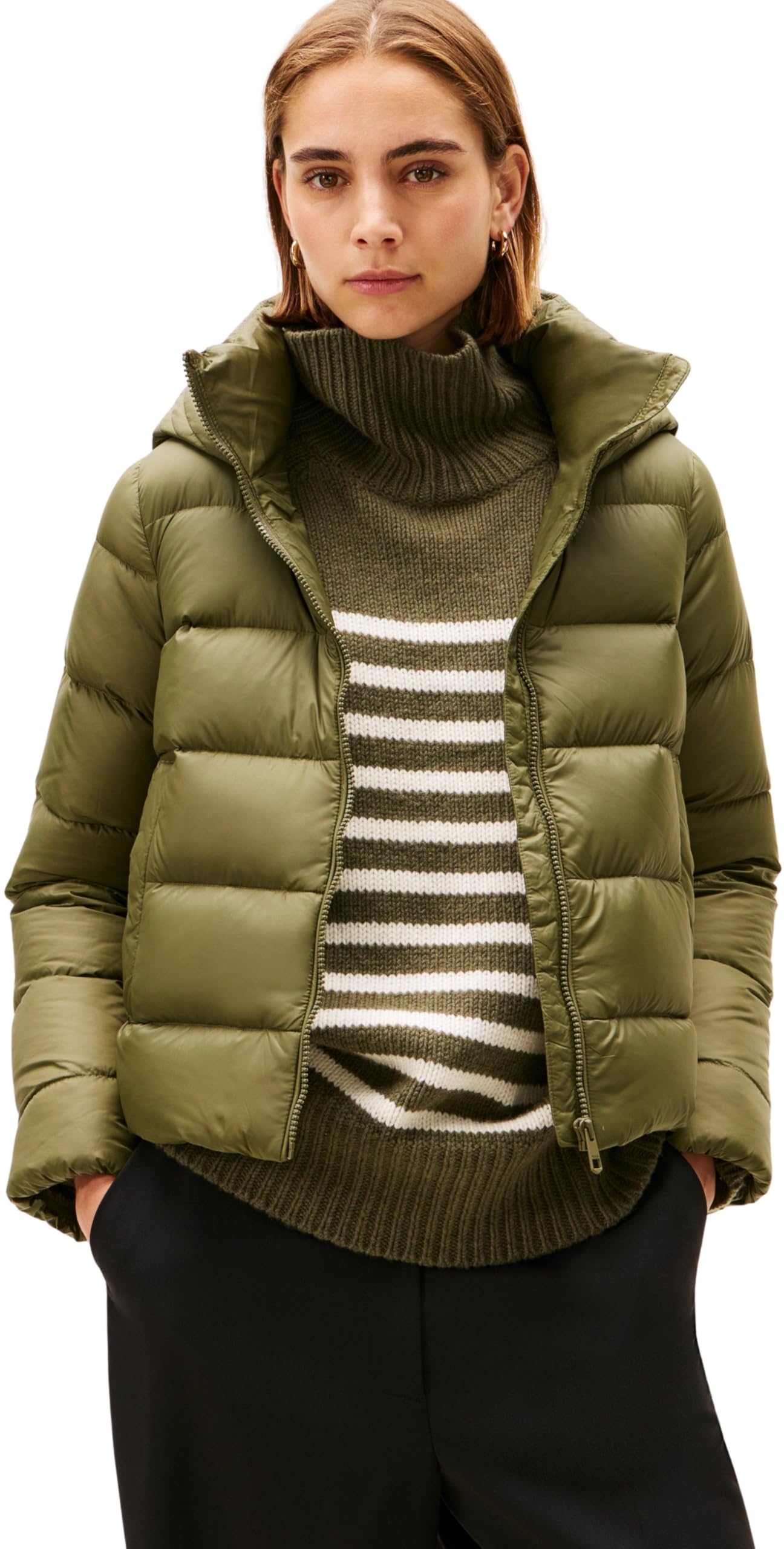 Tommy Hilfiger Women's Casual Down Jacket with Hood, Green (Utility Olive), XS