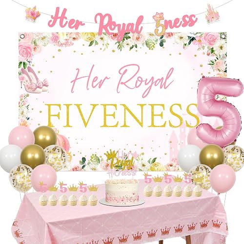 Funmemoir 5th Birthday Princess Decorations Girl - Her Royal