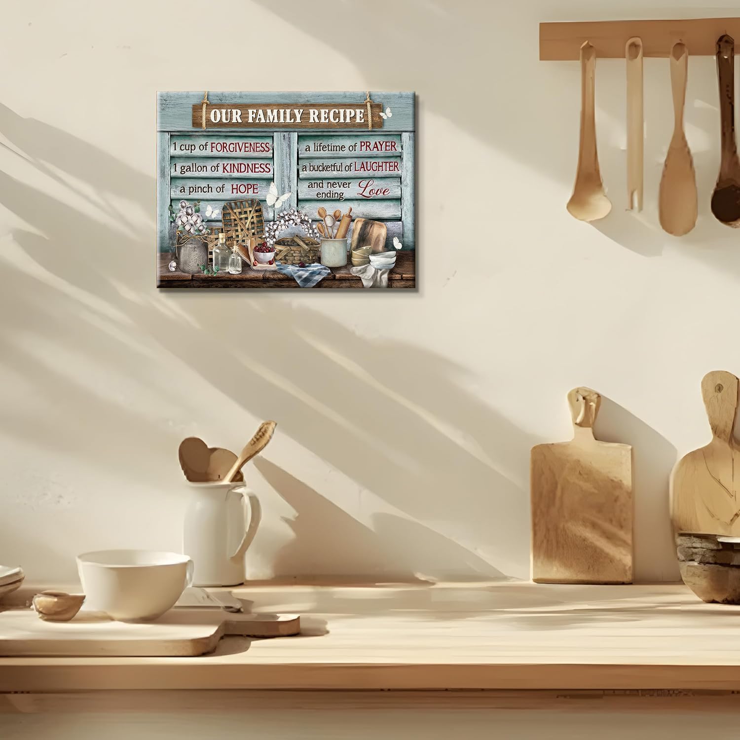 lkjhgf999 Kitchen Canvas Wall Art Retro Rustic Farmhouse Kitchen Pictures Wall Decor Tableware Motivational Farm Kitchen Sign Family Recipe Theme Canvas Prints Artwork for Dining Room Home Decoration