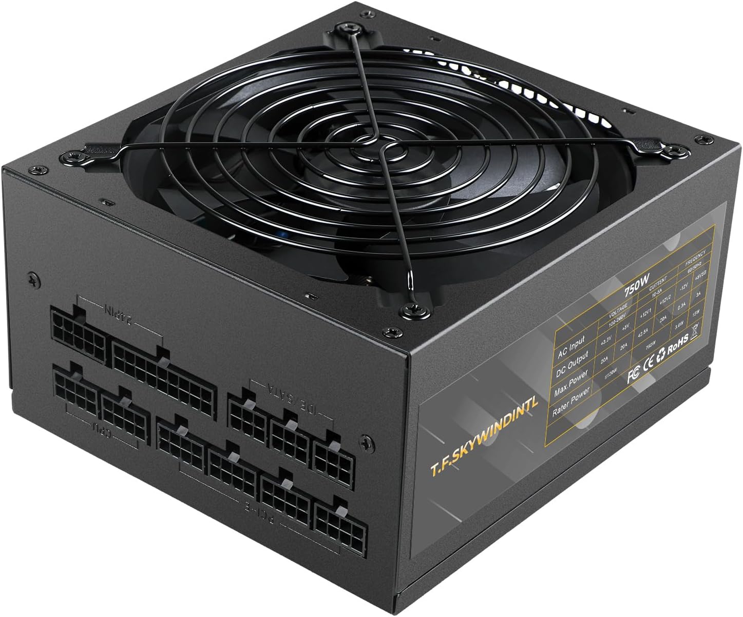 750W PSU Gold Standard ATX Gaming PC Power Supply Fully Modular 100-240V Active PFC with 130mm FDB Bearing Fan 24 Pin for Desktop PC Server
