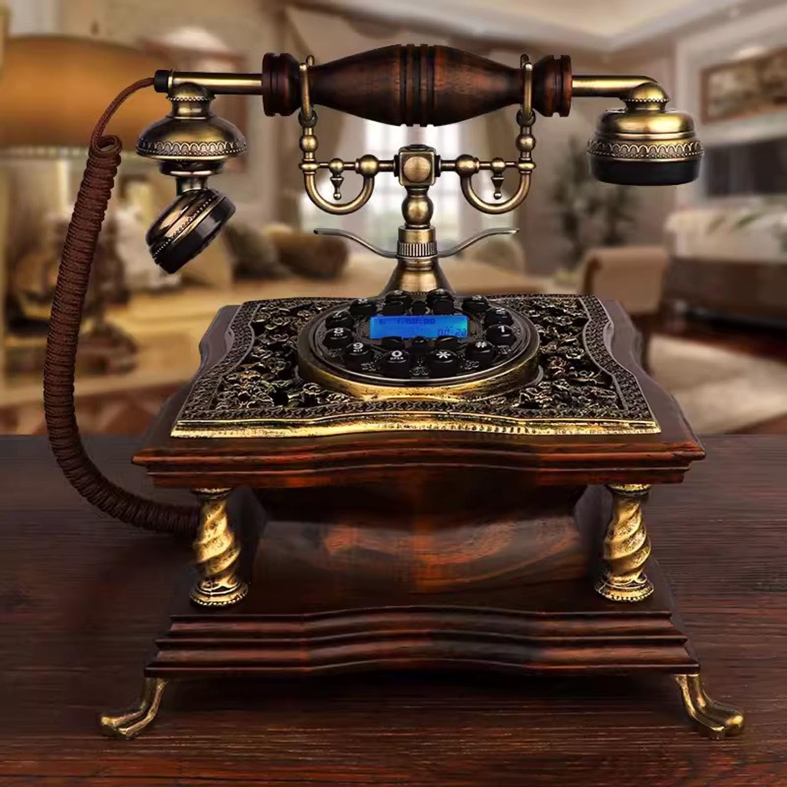 HJMMWT Klasyczny telefon retro w stylu vintage, przyciskany telefon przewodowy, staromodny telefon stacjonarny
