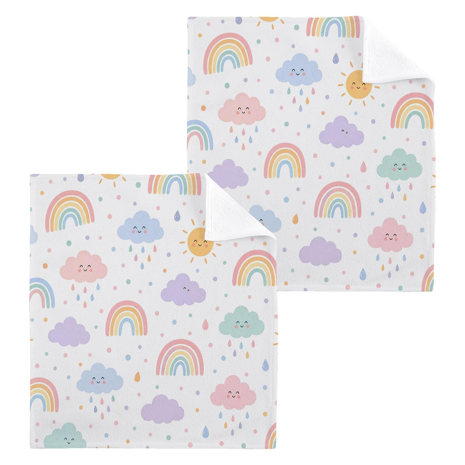 BOESI Pastel Rainbow 12x12in Cotton Washcloth,Soft Absorbent Face Towel