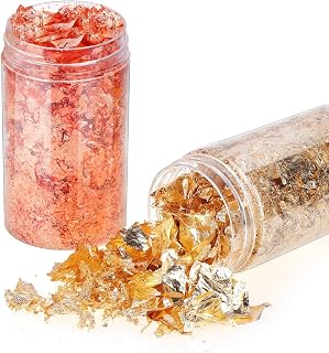 Gold Flakes for Resin, Shynek 3 Grams Gold Foil Flakes Imitation Metallic Leaf Flakes for Resin Jewelry Making, Nails, Painting, Crafts, Slime (Gold, Copper Colors)
