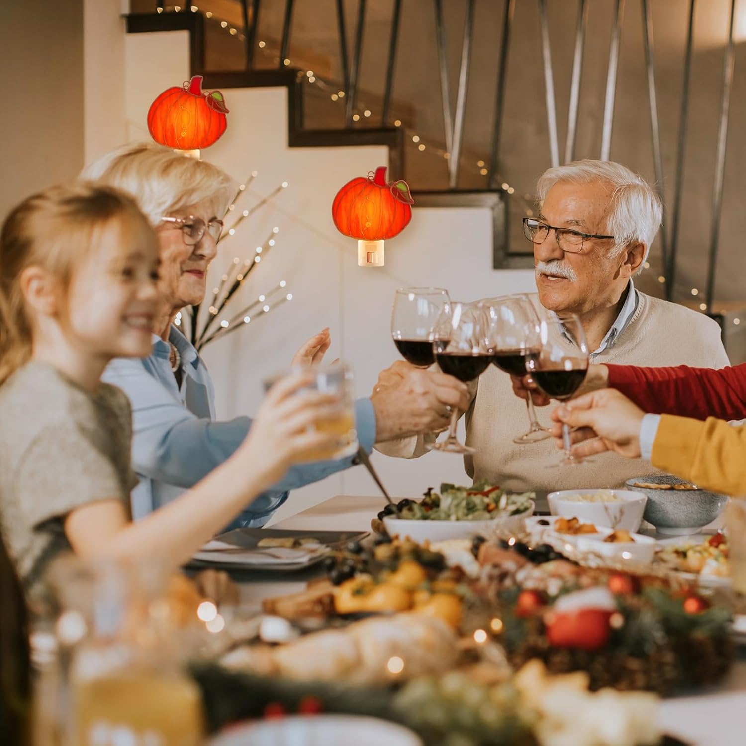 2 Pcs Stained Glass Pumpkin Night Light Plug into Wall, Bright Orange Pumpkin Fall Seasonal Light Decor for Home Bedroom Bathroom Kitchen Hallway Thanksgiving Halloween Decoration