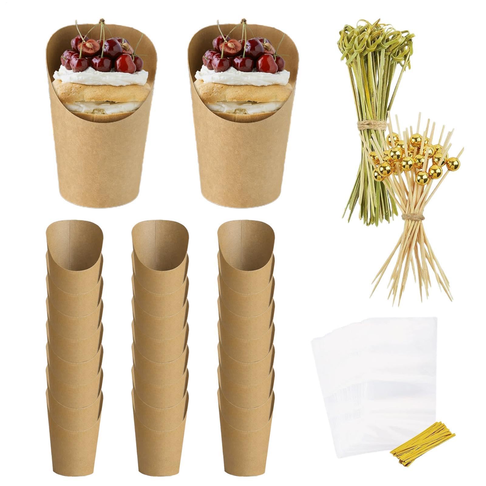 Gobelets frites en papier étanche, pots pop-corn et picks cocktail