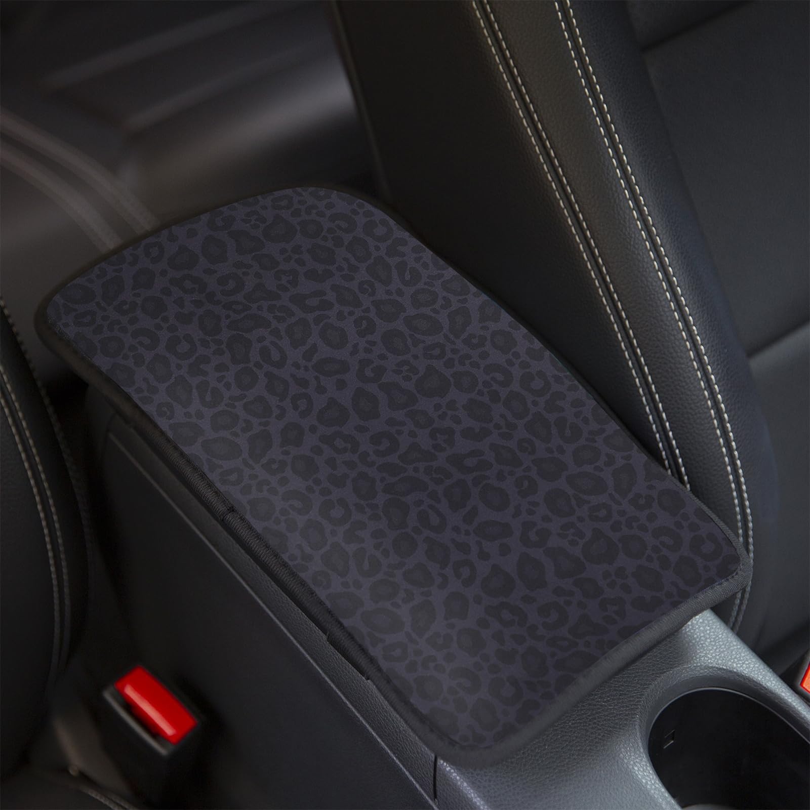 YR Vehicle Center Console Armrest Cover Pad, Universal Fit Soft Comfort Center Console Armrest Cushion for Car, Stylish Pattern Design Car Armrest Cover, Black Leopard Print
