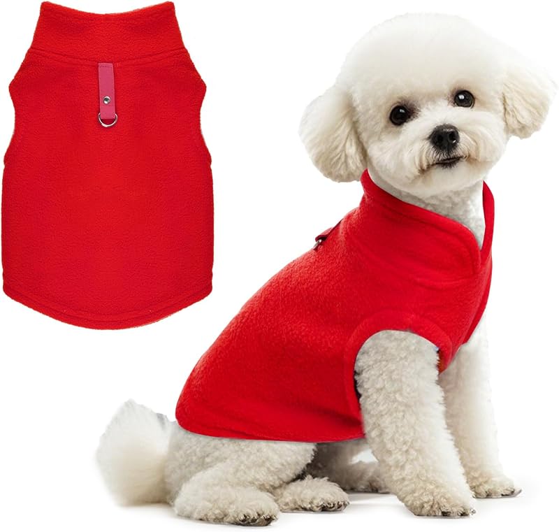 Rbenxia 1 Piece Dog Sweater with Leash Ring Soft Fleece Vest Dog Pullover Warm Jacket Pet Dogs Clothes Winter Dogs Outfits for Small Puppy Cat Pets (Red, X-Small)