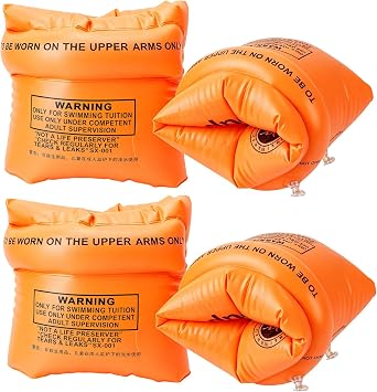Arm Floaties for Adults Kids - 2 Pack Pool Floats Arm Bands Flotation Tubes, Orange Inflatable Swim Water Ring PVC Arms Floaty Floater Sleeves for Women Men Summer Outdoor Swimming Pool Beach Party
