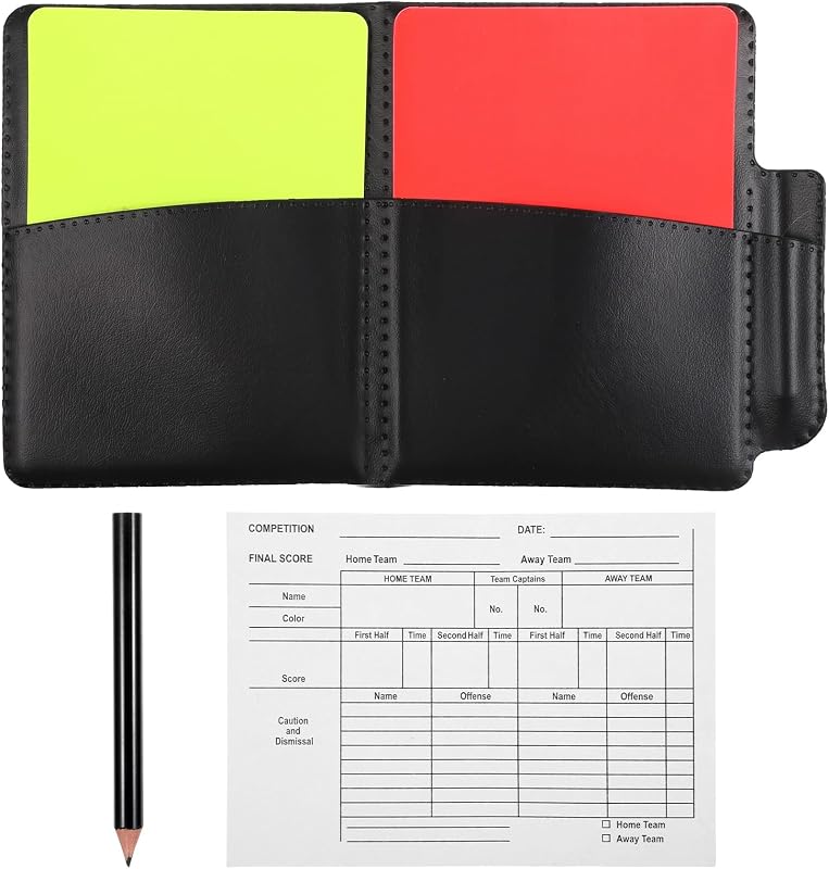 Juego de tarjetas de árbitro de fútbol, ​​tarjeta roja de advertencia de árbitro, tarjeta amarilla con billetera de cuero, papeles de grabación, lápices, kit de árbitros de advertencia para partidos de fútbol, ​​voleibol, béisbol