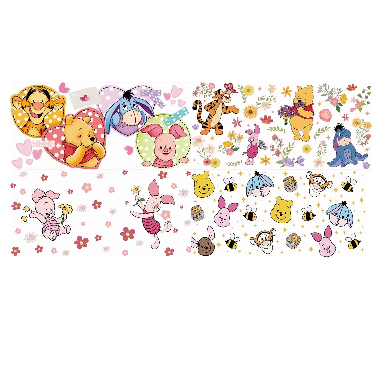 4 Sheets Yellow Bear UV DTF Cup Wraps for 16 oz.,Rub on Transfer Stickers, Cute Cool Decals for Tumbles Wood Furniture Vintage Craft, Decoration (Mix P)