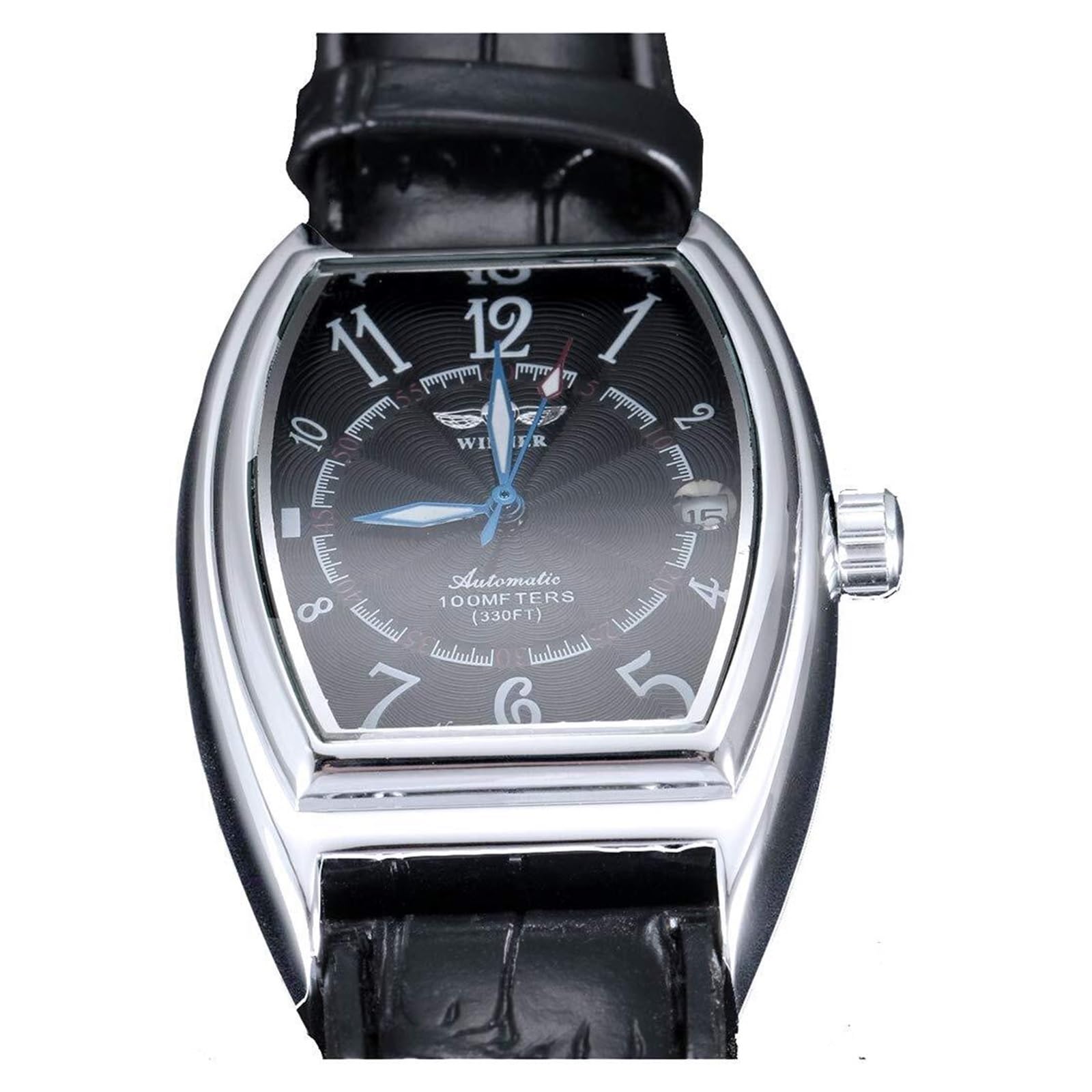Reloj automático for hombre con función de fecha de marca superior | Reloj mecánico semiautomático informal con forma de barril Reloj de cuero negro