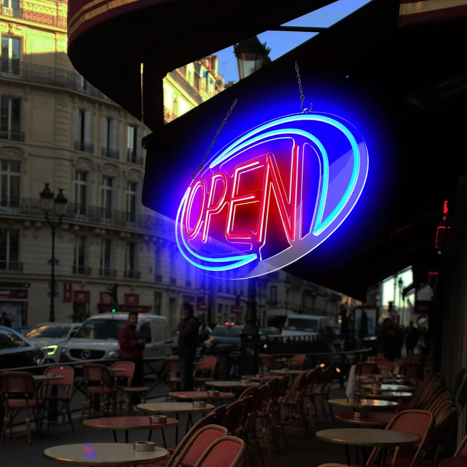 Open Signs for Business,Neon Open Sign Led,32"x 16",Remote Control Open/Closed Bussiness Hour Sign Set,Light for Bar Coffee Salon Store Window,12V/3A Adapter with ON/OFF Switch (Blue/Red Oval) - Image 4