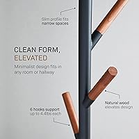 Vista 3 de Yamazaki Inicio Perchero independiente con ganchos de madera, ahorro de espacio de acero talla única negro