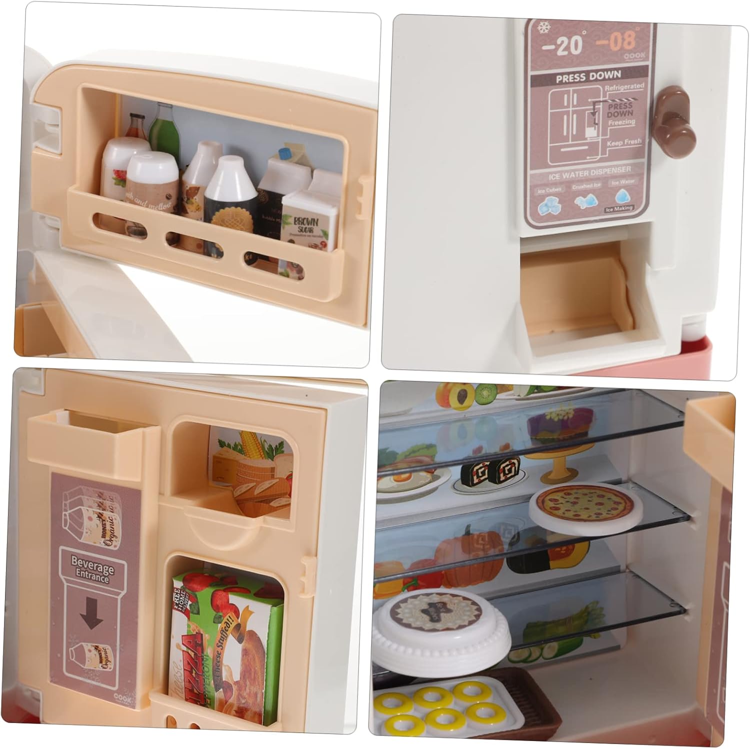 Garneck Miniature Dollhouse Refrigerator - Fun Play Kitchen Accessory with Juice and Ice Cream for - for Imaginative Play Holiday Present and Stocking Stuffer