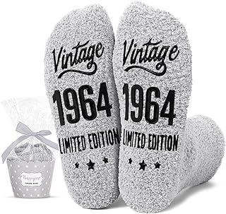 HAPPYPOP 1960 Birthday Gifts for Men - 61 62 63 64 65 66 67 68 69 Birthday Gifts Socks Grey