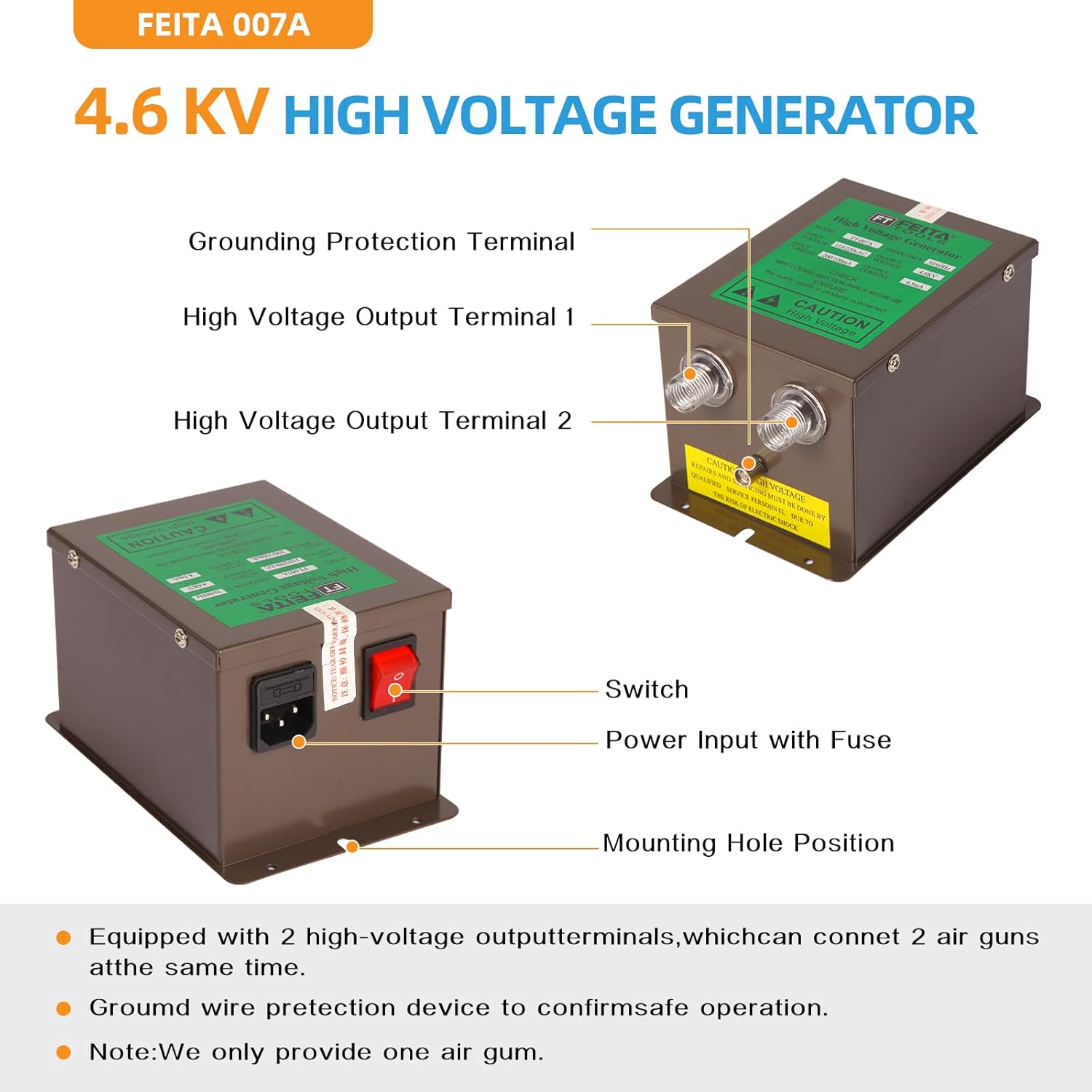 FEITA Ionizing Air Gun Antistatic Air Gun Electrostatic Eliminator Anti Static Ionizer with 4.6KV High Voltage Generator (FT-004C / FT-007A)