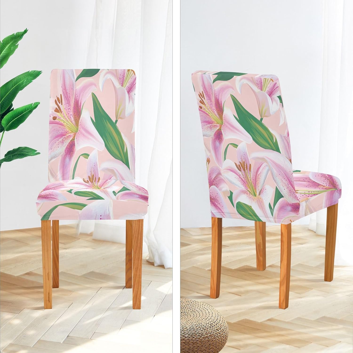 ALAZA Chair Covers for Dining Room, Lilies Pink Flower Stretch Chair Cover Sets Chair Protector Removable Washable for Ktichen Restaurant Hotel