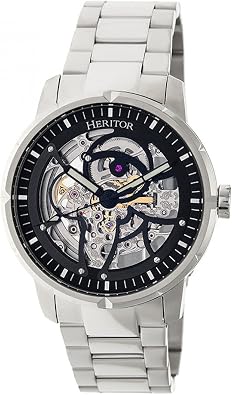 HERITOR Ryder Automatic Watch for Men 44mm Mens Skeleton Watch with Jeweled Automatic Movement, 316L Stainless Steel Case, Sapphire-Coated Mineral Crystal, Stainless Steel & Leather Bracelet