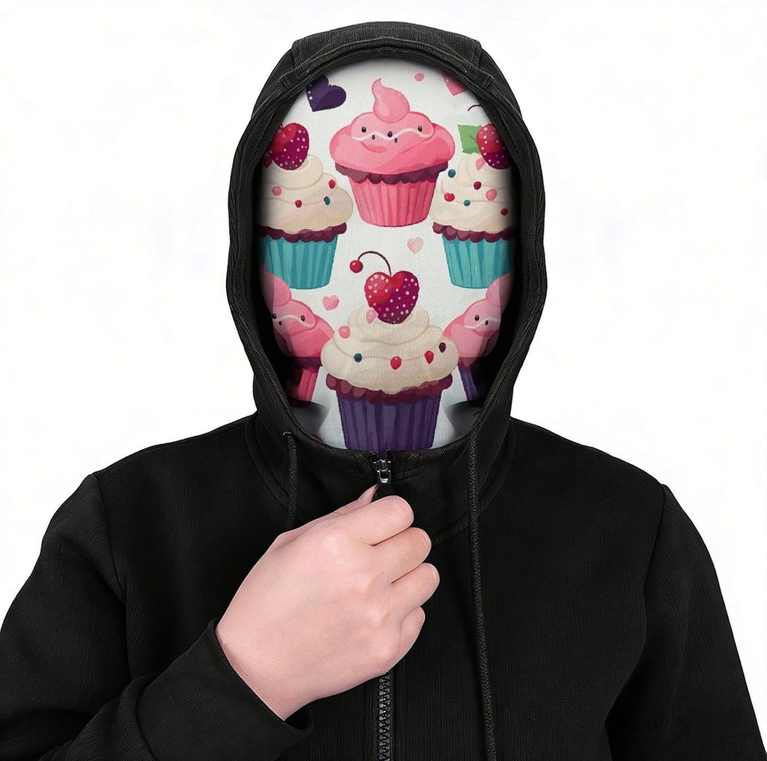 Cupcake Candy Hearts Sweet Face Shielding Protection for Women, Funny Cooling Mask for Men, Breathable Full Head Mask for Outdoor, Full Face Cover for Cycling, Windproof Hood Cover White image 3
