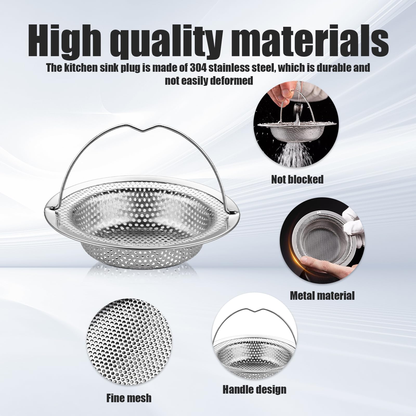 2 Filtri Per Lavello In Acciaio Inox – Diametro 11,4 Cm – Rete Fine Per Capelli E Residui Di Cibo – Anti-intasamento - 3